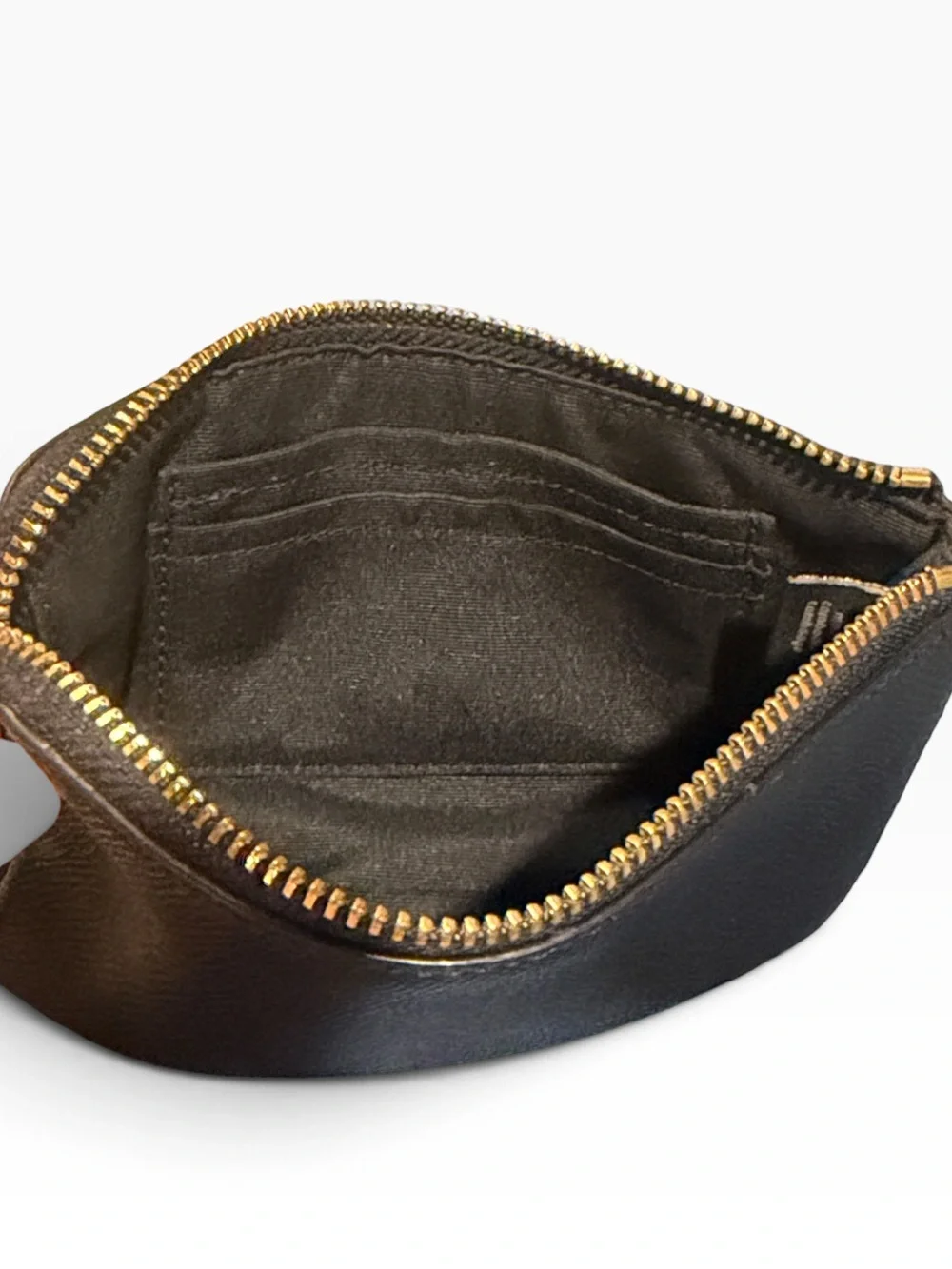 Coach Black Crossgrain Leather Small Zip Wristlet Pouch Purse Gold Hardware